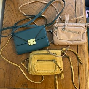 Three Small Crossbody Purses Teal, Pink and Yellow